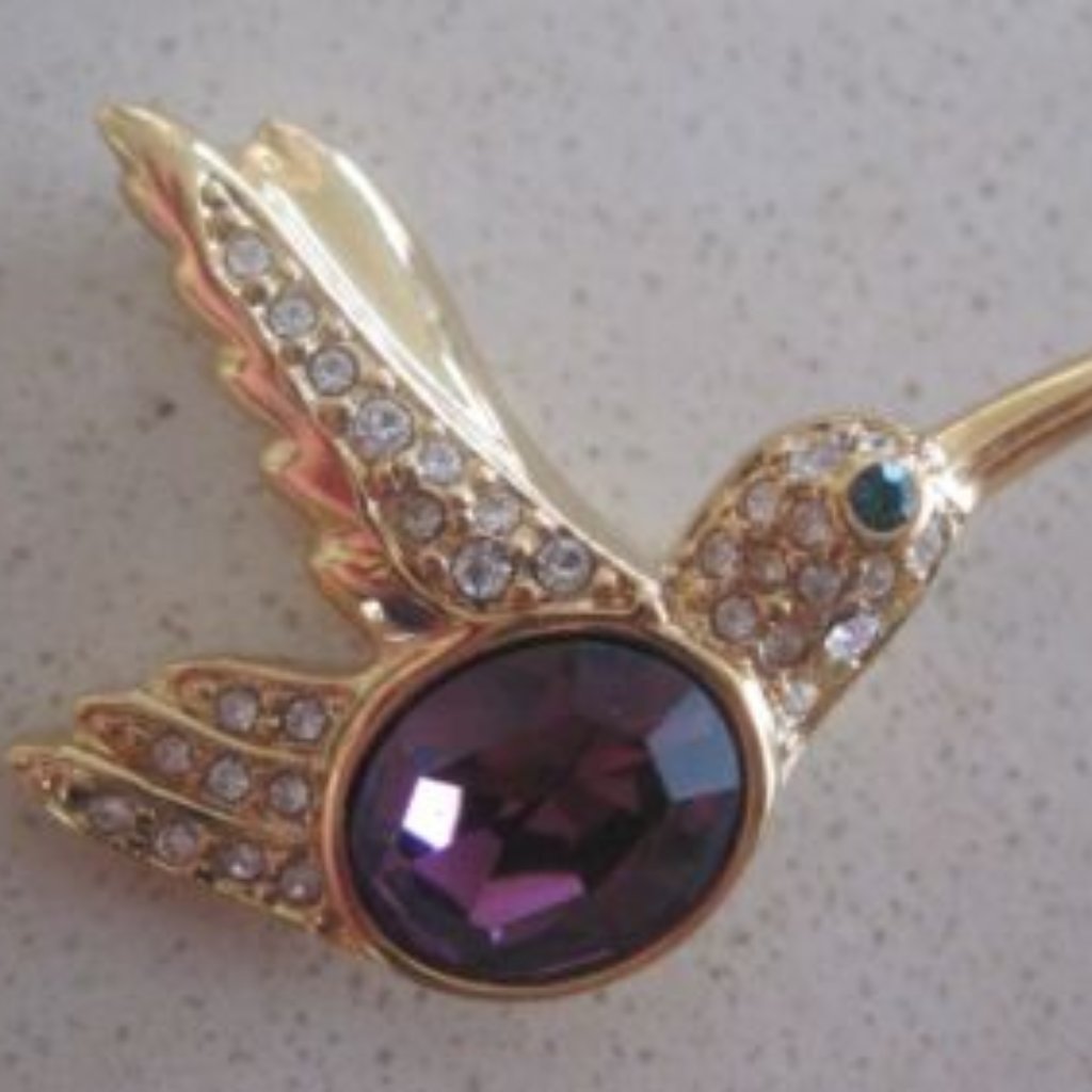 Flash Sale Hummingbird Brooch W Purple Crystal Goldtone High Quality 19$